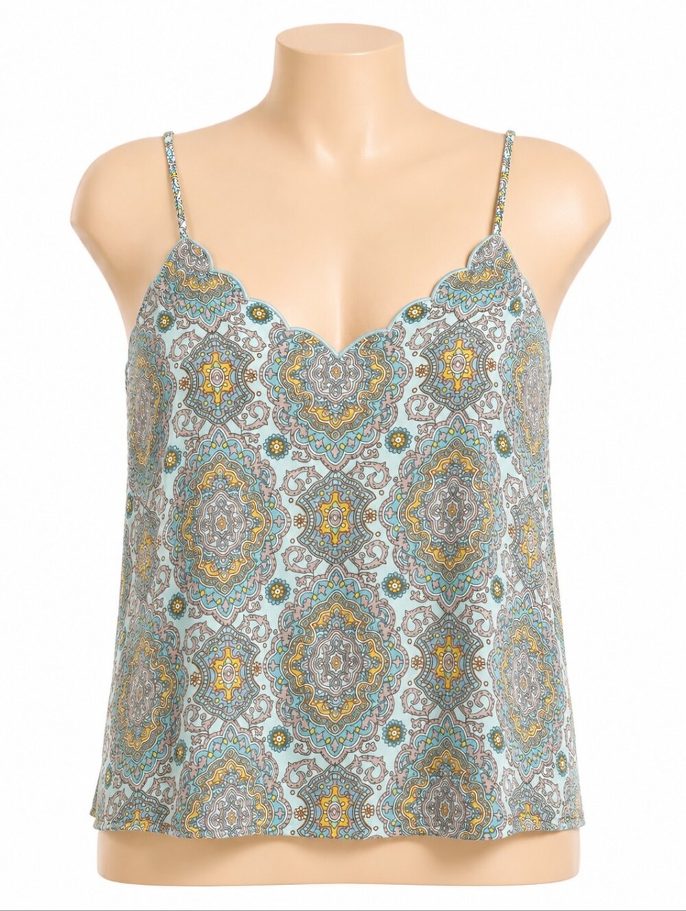 J. Crew Factory Mint Paisley Racerback Scalloped Edge Lined Tank Top 4 Casual